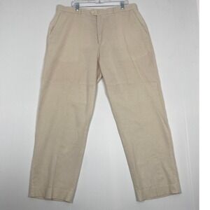 Stacy Adams 70% Linen 30% Cotton Tan Dress Pants Comfort Size 40 X32 Pockets Zip